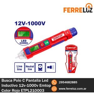 Busca Polo C/Pantalla Led Inductivo 12v-1000v Emtop Color Rojo ETPL210003