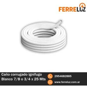 Caño Corrugado Ignifugo Flexible Blanco 7.8 o 3.4 X 25 Mts