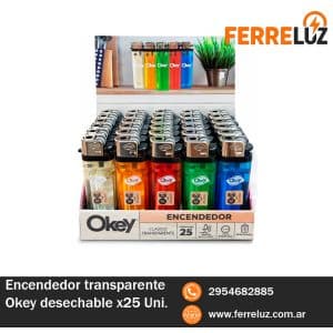 Encendedor transparente desechable okey x25 unidades