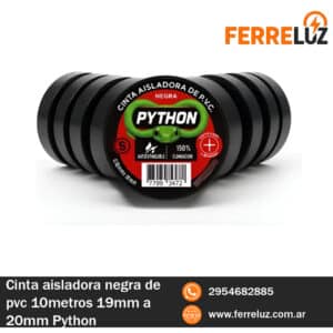 Cinta aisladora negra de pvc 10metros 19mm a 20mm Python